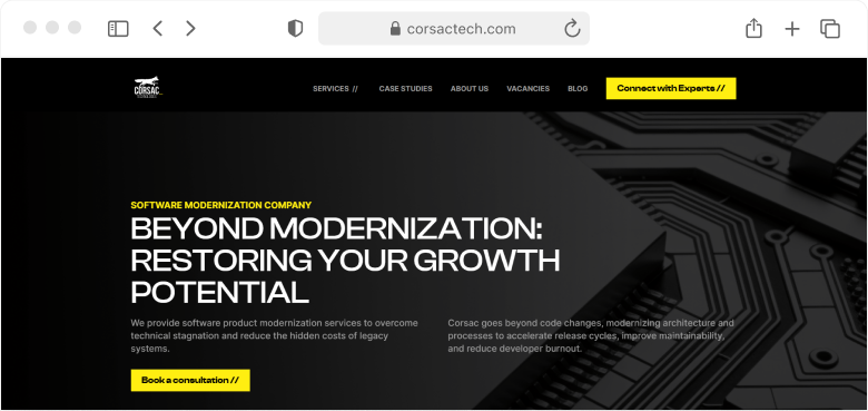 Screenshot of the Keyhole Software homepage emphasizing its US-based senior consultants for custom software development